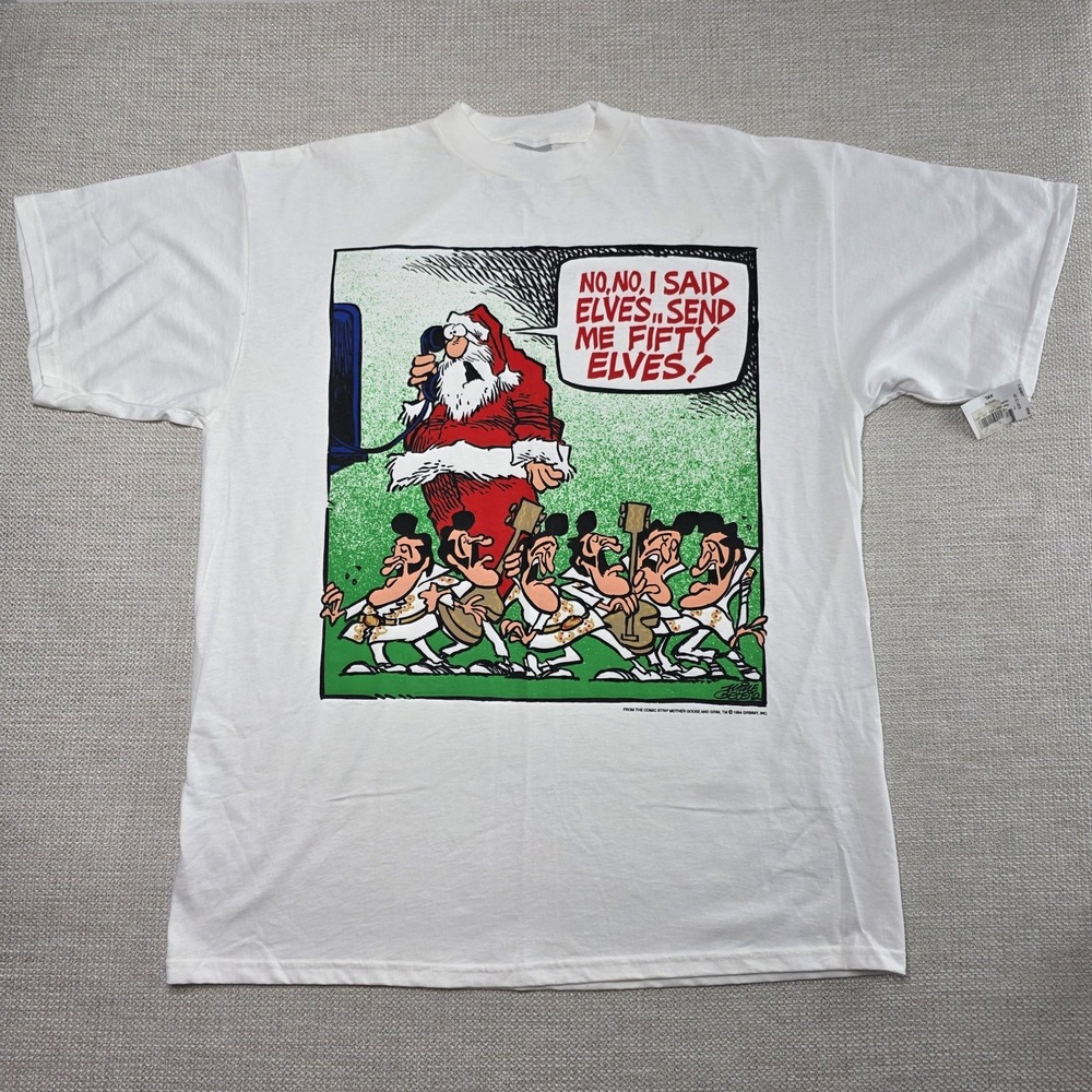 Vintage 90s Mother Goose And Grim Shirt Mens L White Santa Funny Elvis Tee NWT